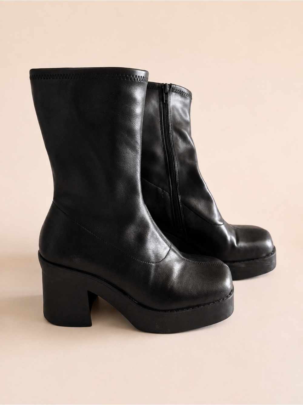 Steve Madden Black Platform Block Heel Ankle Boots